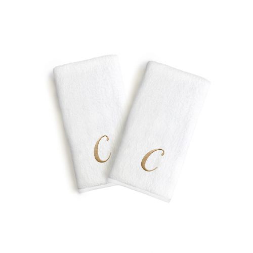  Linum Home Textiles Bridal Monogram Script Letter Hand Towels in WhiteGold (Set of 2)