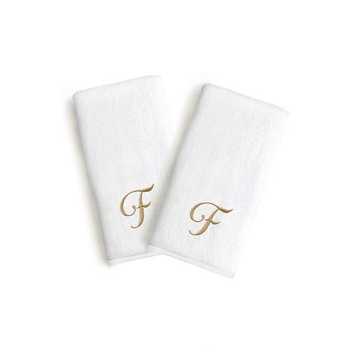  Linum Home Textiles Bridal Monogram Script Letter Hand Towels in WhiteGold (Set of 2)