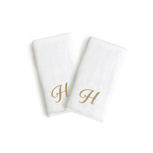  Linum Home Textiles Bridal Monogram Script Letter Hand Towels in WhiteGold (Set of 2)