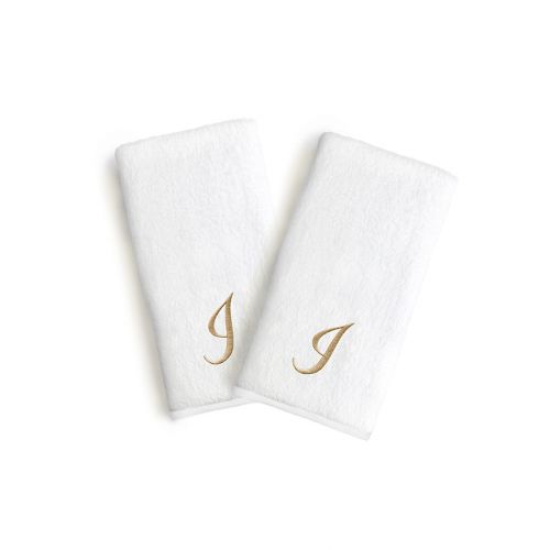  Linum Home Textiles Bridal Monogram Script Letter Hand Towels in WhiteGold (Set of 2)