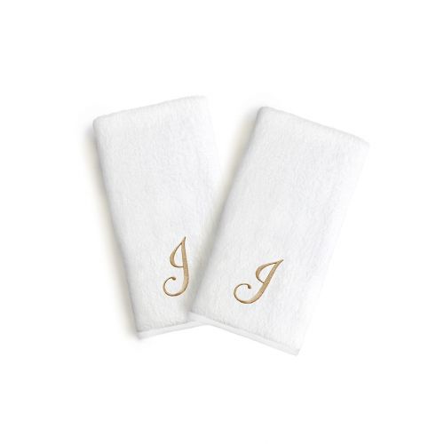  Linum Home Textiles Bridal Monogram Script Letter Hand Towels in WhiteGold (Set of 2)