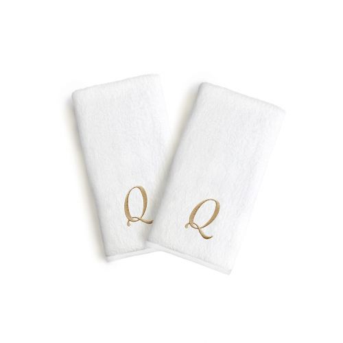  Linum Home Textiles Bridal Monogram Script Letter Hand Towels in WhiteGold (Set of 2)