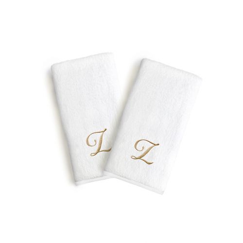  Linum Home Textiles Bridal Monogram Script Letter Hand Towels in WhiteGold (Set of 2)