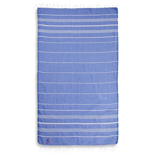  Linum Home Textiles Lucky Monogram Script Letter Pestemal Beach Towel in Royal Blue