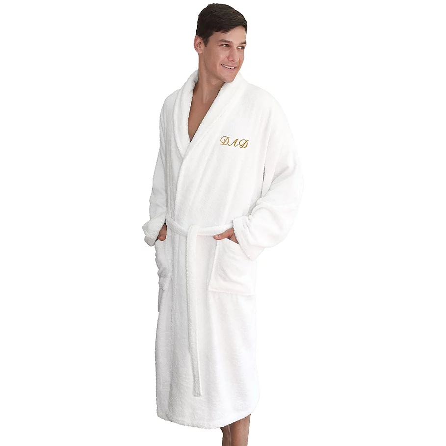  Linum Home Textiles Dad Terry Bathrobe in WhiteGold