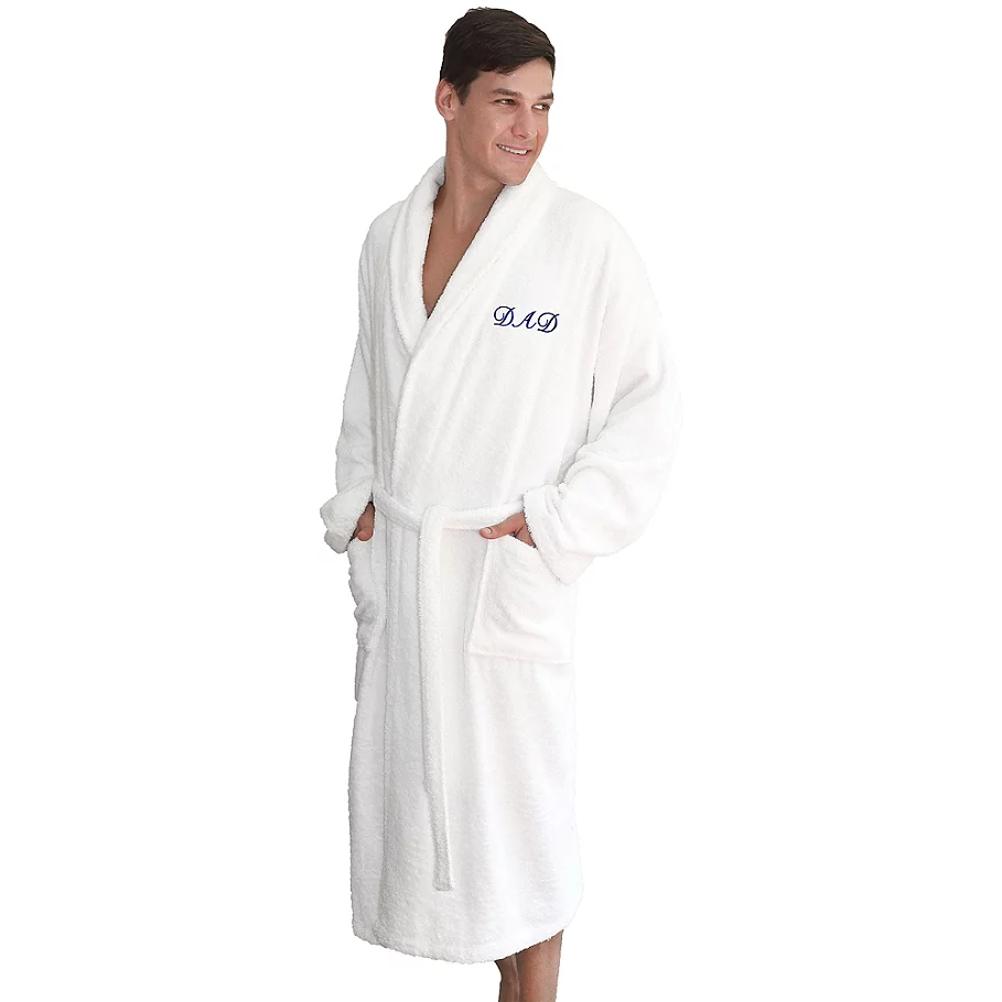  Linum Home Textiles Dad Terry Bathrobe in WhiteNavy