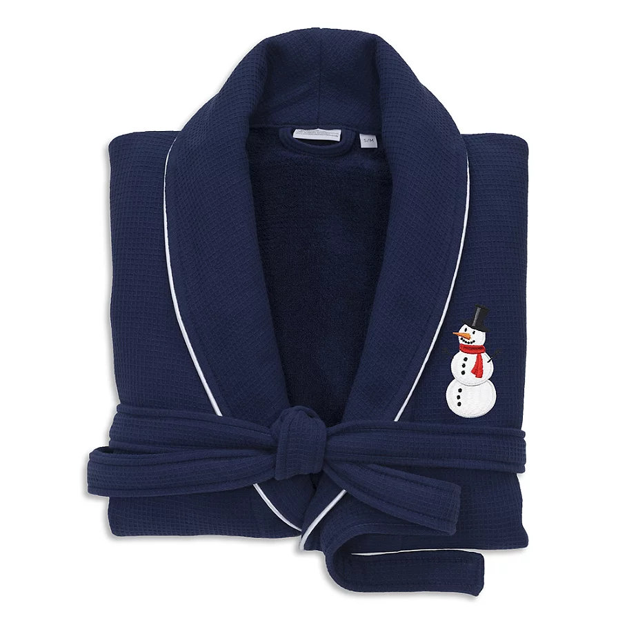  Linum Home Textiles Embroidered Snowman Waffle Terry Bathrobe