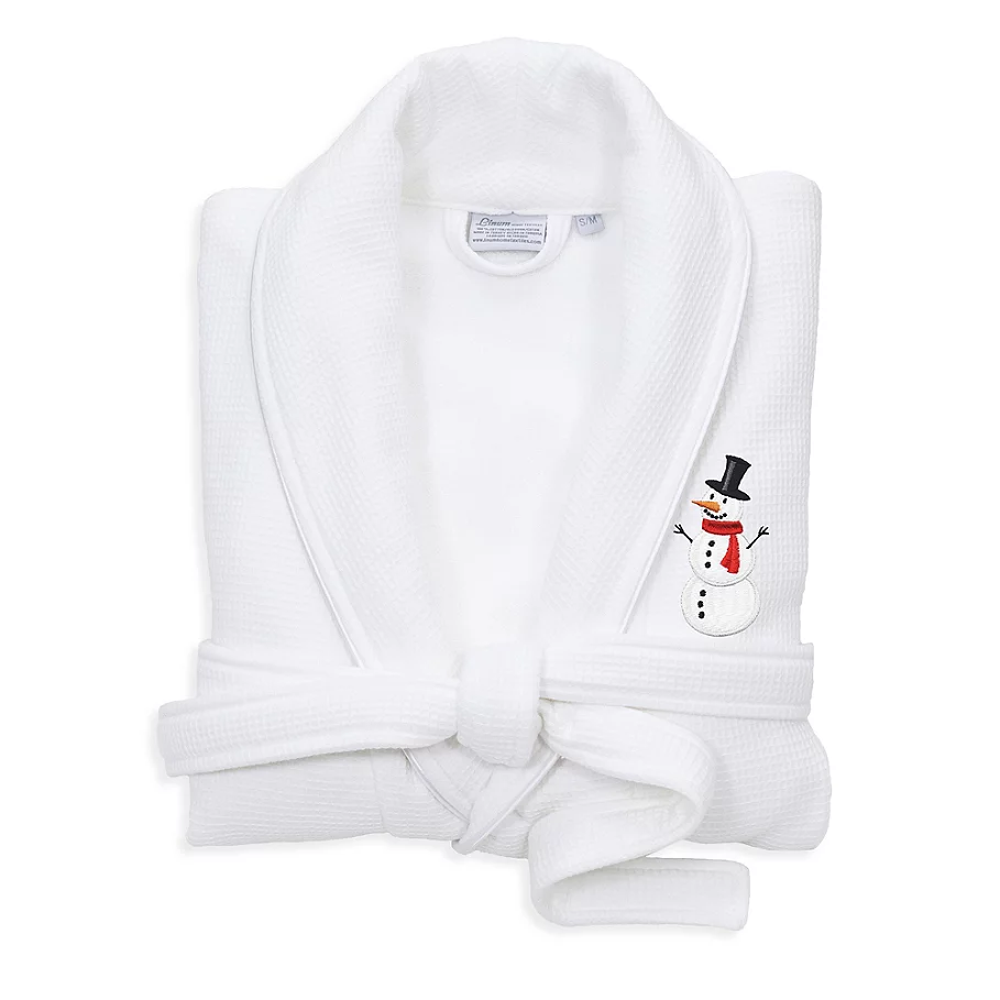  Linum Home Textiles Embroidered Snowman Waffle Terry Bathrobe