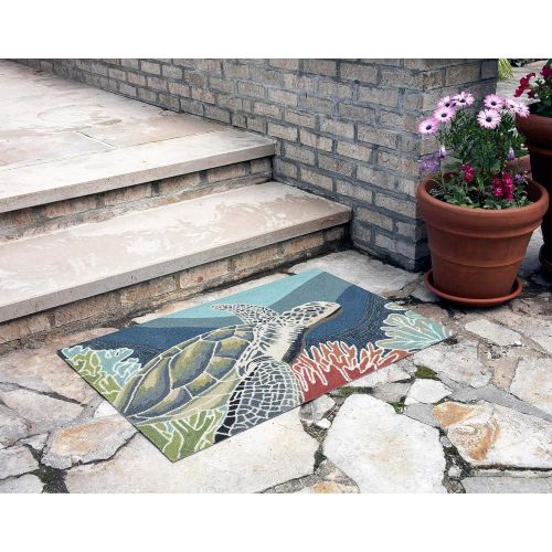  Liora Manne RVLR5225704 Ravella Akumal Coastal Indoor/Outdoor Sea Turtle Ocean Animal Runner Rug 24 X 60 Blue