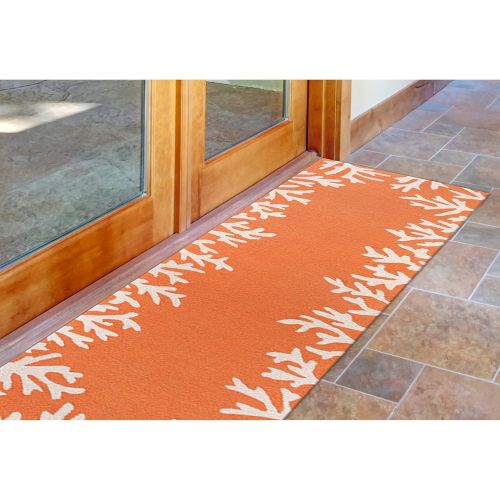  Liora Manne CAPR5162017 Capri Classic Shell Coastal Border Ocean Coral Reef Indoor/Outdoor Runner Rug 2 X 5 Coral Orange