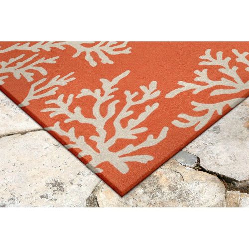  Liora Manne CAPR5162017 Capri Classic Shell Coastal Border Ocean Coral Reef Indoor/Outdoor Runner Rug 2 X 5 Coral Orange