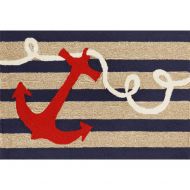 Liora Manne FTP12140033 Front Porch Whimsy Coastal Ship Ahoy Anchor Nautical Compass Sailor Indoor/Outdoor Front Door Mat Rug 2 X 3 Navy and Ivory