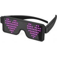 [아마존베스트]Liplasting LED Glasses Light USB Rechargeable 12 Patterns with Flashing LED Display, Unisex Glowing Multicolor Bright Gift Decor Lights for Christmas Halloween Party, Festivals, Bi