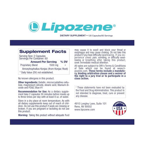  Lipozene MEGA Bottle - 120 Capsules - Largest Size Available - Appetite Suppressant and Control