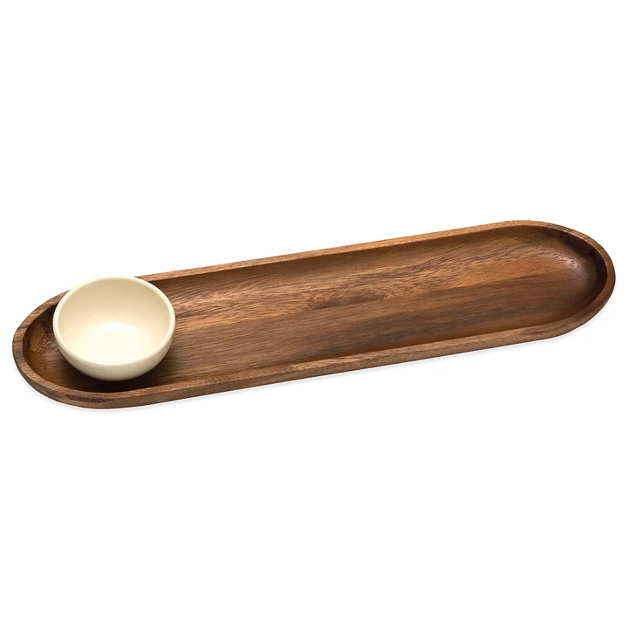 Lipper International Acacia Bread Board with Ceramic Bowl