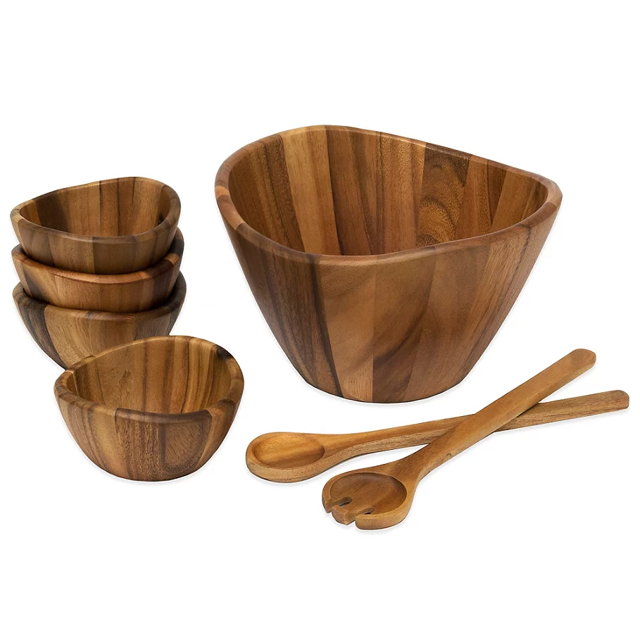  Lipper International 7-Piece Acacia Wave Salad Serving Set