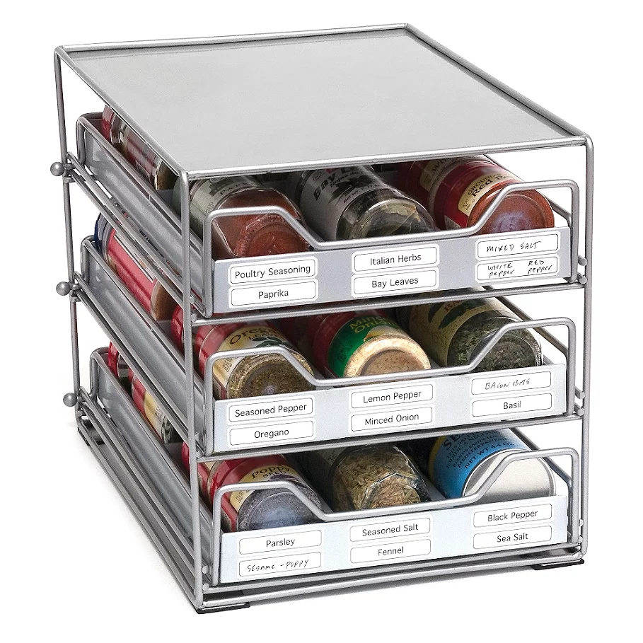 Lipper 3-Tier 18-Bottle Tilt Down Spice Drawer in Grey