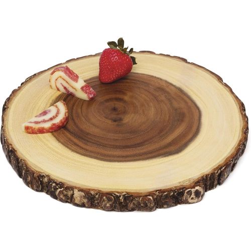  Lipper International Acacia Wood Slab Serving Board With Bark for Cheese, Crackers, and Hors Doeuvres, Set of 3, Assorted Sizes