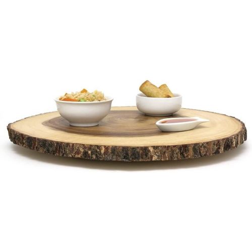  Lipper International Acacia Wood Large Slab Lazy Susan with Bark Rim