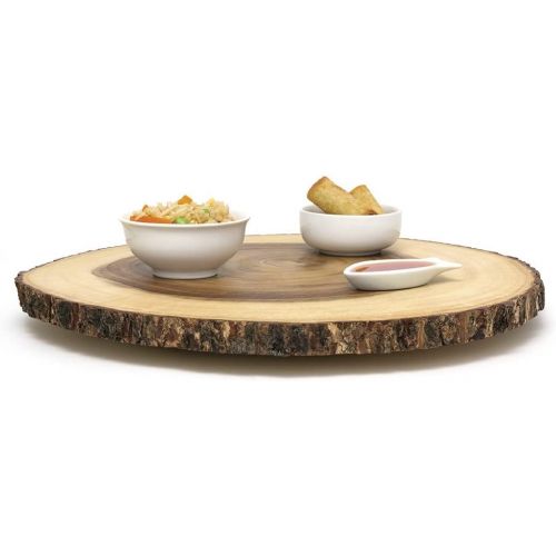  Lipper International Acacia Wood Large Slab Lazy Susan with Bark Rim