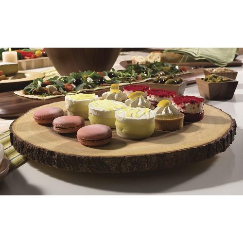  Lipper International Acacia Wood Large Slab Lazy Susan with Bark Rim