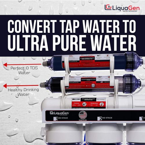  LiquaGen Water Technology LiquaGen Portable - 6 Stage Dual Use (Drinking & 0 PPM Aquarium Reef/Deionization) Reverse Osmosis Water System (RO/DI) w/pH Alkaline Mineral Restoration Filter