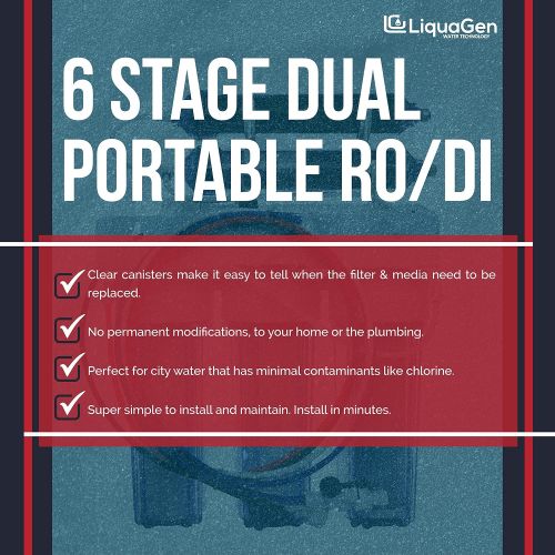  LiquaGen Water Technology LiquaGen Portable - 6 Stage Dual Use (Drinking & 0 PPM Aquarium Reef/Deionization) Reverse Osmosis Water System (RO/DI) w/pH Alkaline Mineral Restoration Filter