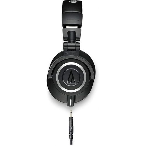  Audio Technica ATH-M50X Professional Studio Monitor Headphones Black Bundle w/Pig hog 25’ Extension Cable & Liquid Polishing Cloth with Detachable Cable
