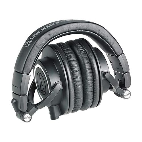  Audio Technica ATH-M50X Professional Studio Monitor Headphones Black Bundle w/Pig hog 25’ Extension Cable & Liquid Polishing Cloth with Detachable Cable