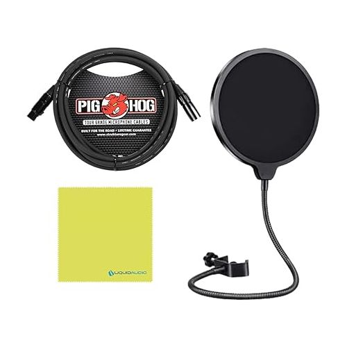  Heil Sound PR40 Dynamic Cardioid Studio Microphone Bundle with Pig Hog 8mm Microphone Cable, Microphone Pop Filter and Instrument Polishing Cloth - XLR Microphone for Streaming, Podcast, Recording