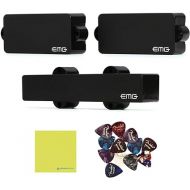 EMG PJ Set Active Ceramic PJ Bass Pickup Set, Black Bundle w/ 12x Guitar Picks and Liquid Audio Polishing Cloth