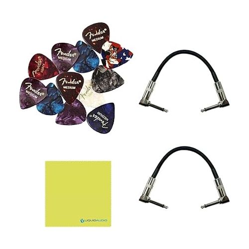  Red Panda Tensor and Time Shifting Pedal Bundle with 2x Strukture S6P48 Woven Right Angle Patch Cables, 12x Fender Guitar Picks and Liquid Audio Instrument Polishing Cloth - RPL-108 Model
