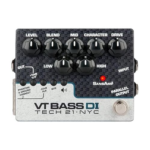  Tech 21 SansAmp VT Bass DI Pedal Bundle w/ 2x Strukture Patch Cables, 12x Guitar Picks & Liquid Audio Polishing Cloth CS-VTB-DI