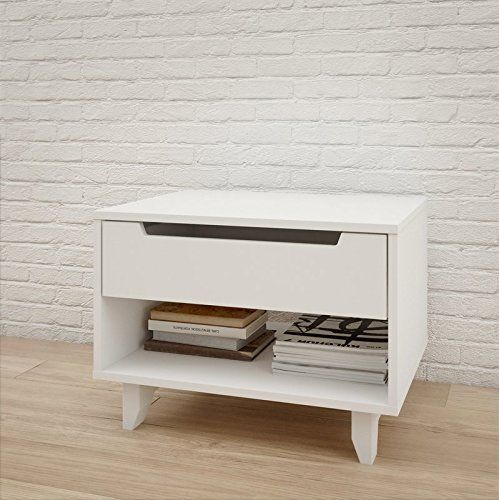  Liquid Pack Solutions Modern and Stylish 1 Drawer Nightstand With Lower Shelf For More Storage in Pure White Color Made of Manufactured Wood with Laminate Just Add It Now