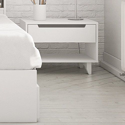  Liquid Pack Solutions Modern and Stylish 1 Drawer Nightstand With Lower Shelf For More Storage in Pure White Color Made of Manufactured Wood with Laminate Just Add It Now