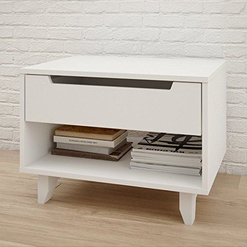  Liquid Pack Solutions Modern and Stylish 1 Drawer Nightstand With Lower Shelf For More Storage in Pure White Color Made of Manufactured Wood with Laminate Just Add It Now