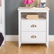 Liquid Pack Solutions Traditional Two Drawers and One Open Shelf Nightstand for Additional Storage with White Laminate