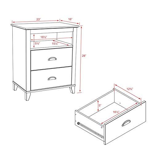  Liquid Pack Solutions Traditional Two Drawers and One Open Shelf Nightstand for Additional Storage with White Laminate