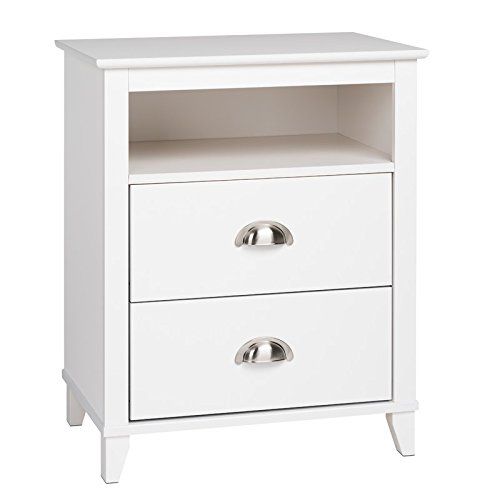  Liquid Pack Solutions Traditional Two Drawers and One Open Shelf Nightstand for Additional Storage with White Laminate