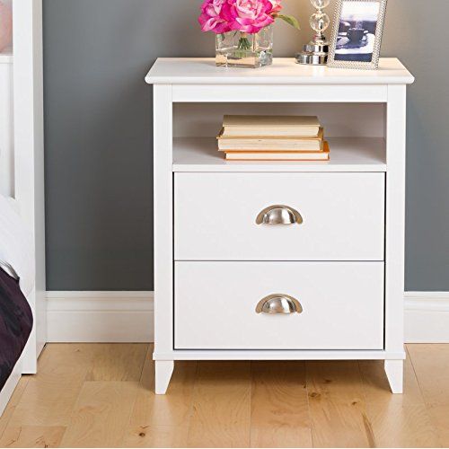  Liquid Pack Solutions Traditional Two Drawers and One Open Shelf Nightstand for Additional Storage with White Laminate