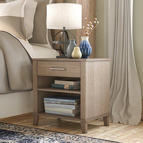  Liquid Pack Solutions 1 Drawer Nightstand Two Shelves Including One Adjustable in Lower Compartment for Holding Books or Displaying Decorations Stylish Tapered Legs