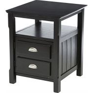 Liquid Pack Solutions Traditional Nightstand With 2 Drawers & Open Shelf Area For Storage Charming Design But Also Functional Made of Solid Wood in Black Finish