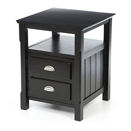  Liquid Pack Solutions Traditional Nightstand With 2 Drawers & Open Shelf Area For Storage Charming Design But Also Functional Made of Solid Wood in Black Finish