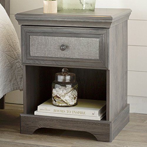  Liquid Pack Solutions Modern Nightstand with Drawer & Bottom Shelf in Gray Underytone and Brown Made of Woodgrain Wood Material