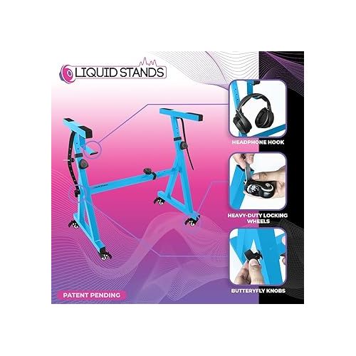  Liquid Stands Keyboard Stand w/ Wheels - Z Style Adjustable & Portable Professional Heavy Duty Digital Piano Stand - Fits 54-88 Key Electric Pianos - Sturdy Rolling Musical Keyboard Stand (Light Blue)