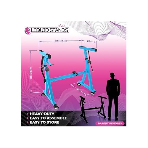  Liquid Stands Keyboard Stand w/ Wheels - Z Style Adjustable & Portable Professional Heavy Duty Digital Piano Stand - Fits 54-88 Key Electric Pianos - Sturdy Rolling Musical Keyboard Stand (Light Blue)