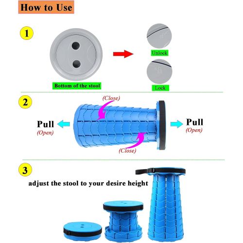  LisLtant Portable Collapsible Stool Folding Retractable Stool Adjustable Telescoping Stool for Camping, Shopping, Hiking, Fishing, Picnic and More(Upgraded)