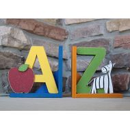 Lisabees Craft and Design A to Z bookends for children library, bookshelf, Apple, Zebra