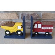 Lisabees Craft and Design Dump Truck and Fire Truck bookends for children library, bookshelf