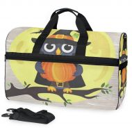 Lisang Travel Tote Luggage Weekender Duffle Bag, Halloween Owl In Witch Costume With Pumpkin Large Canvas shoulder bag with Shoe Compartment